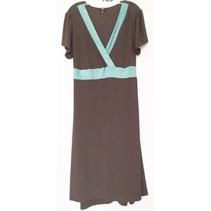 ✨ Mossimo Brown & Aqua  Midi Dress | tOffice Chic |Size 16W / 18W